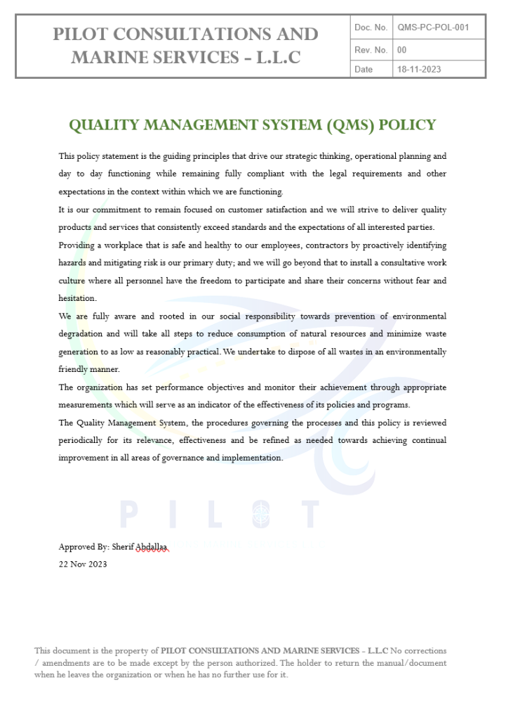 Quality Management System Policy Document