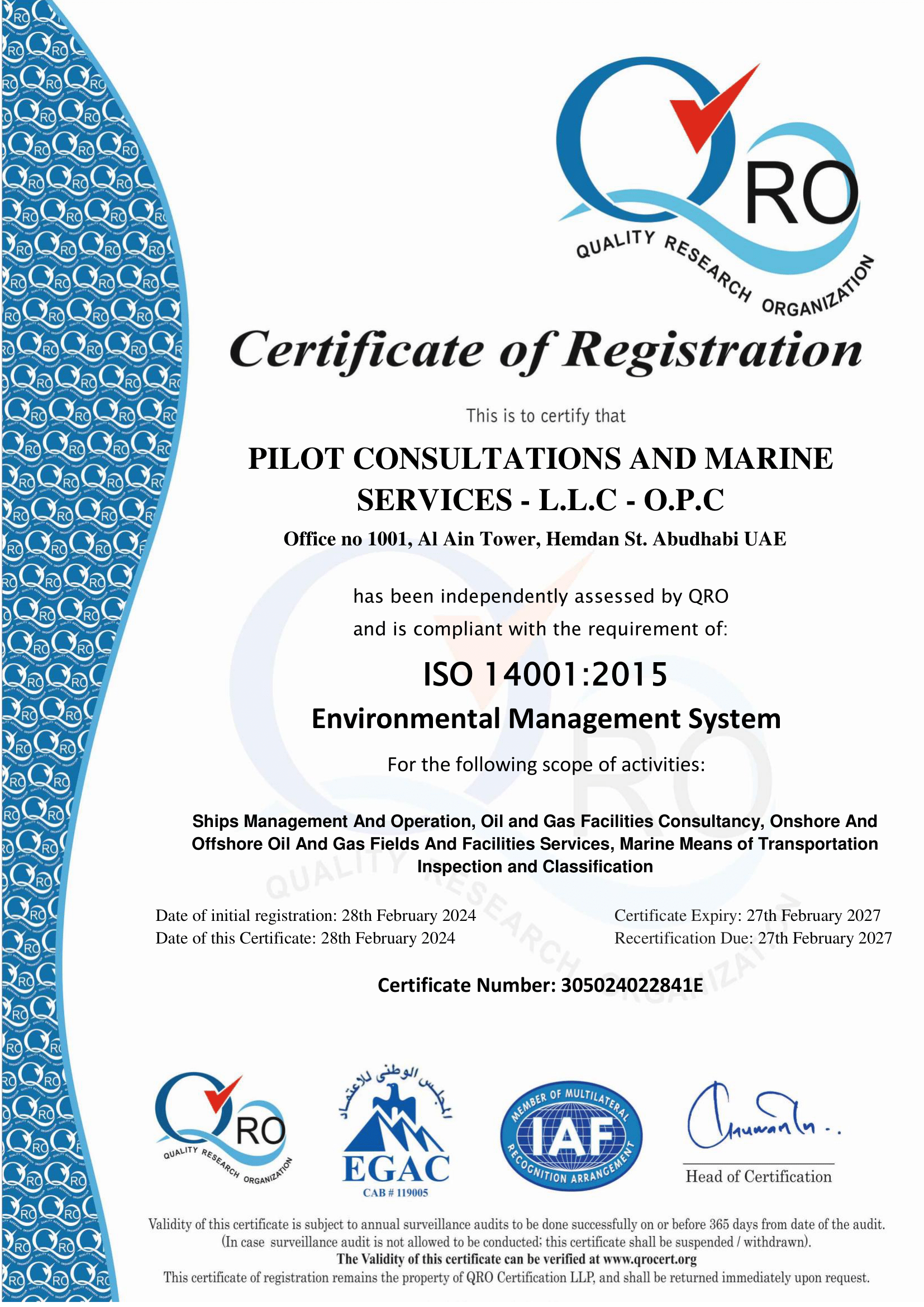 ISO 14001:2015 Environmental Management System Certificate
